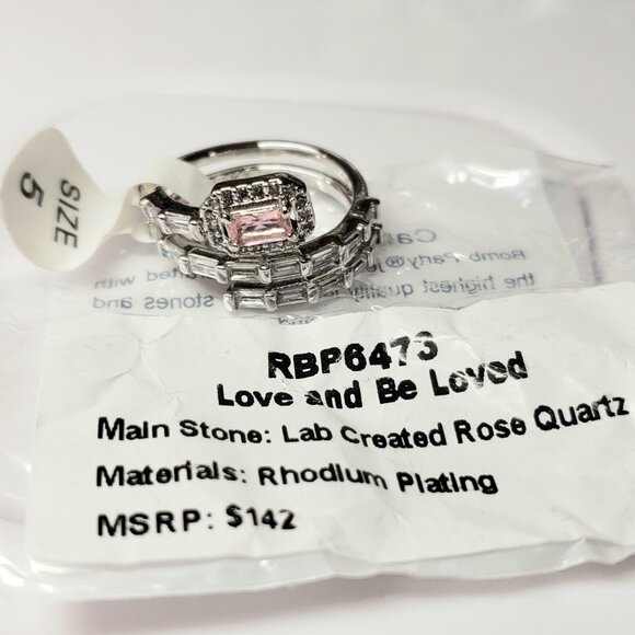 Bomb Party‎ RBP6473 Size 5 Ring LOVE AND BE LOVED Rose Quartz Cubic Zirconia NEW - Picture 2 of 2